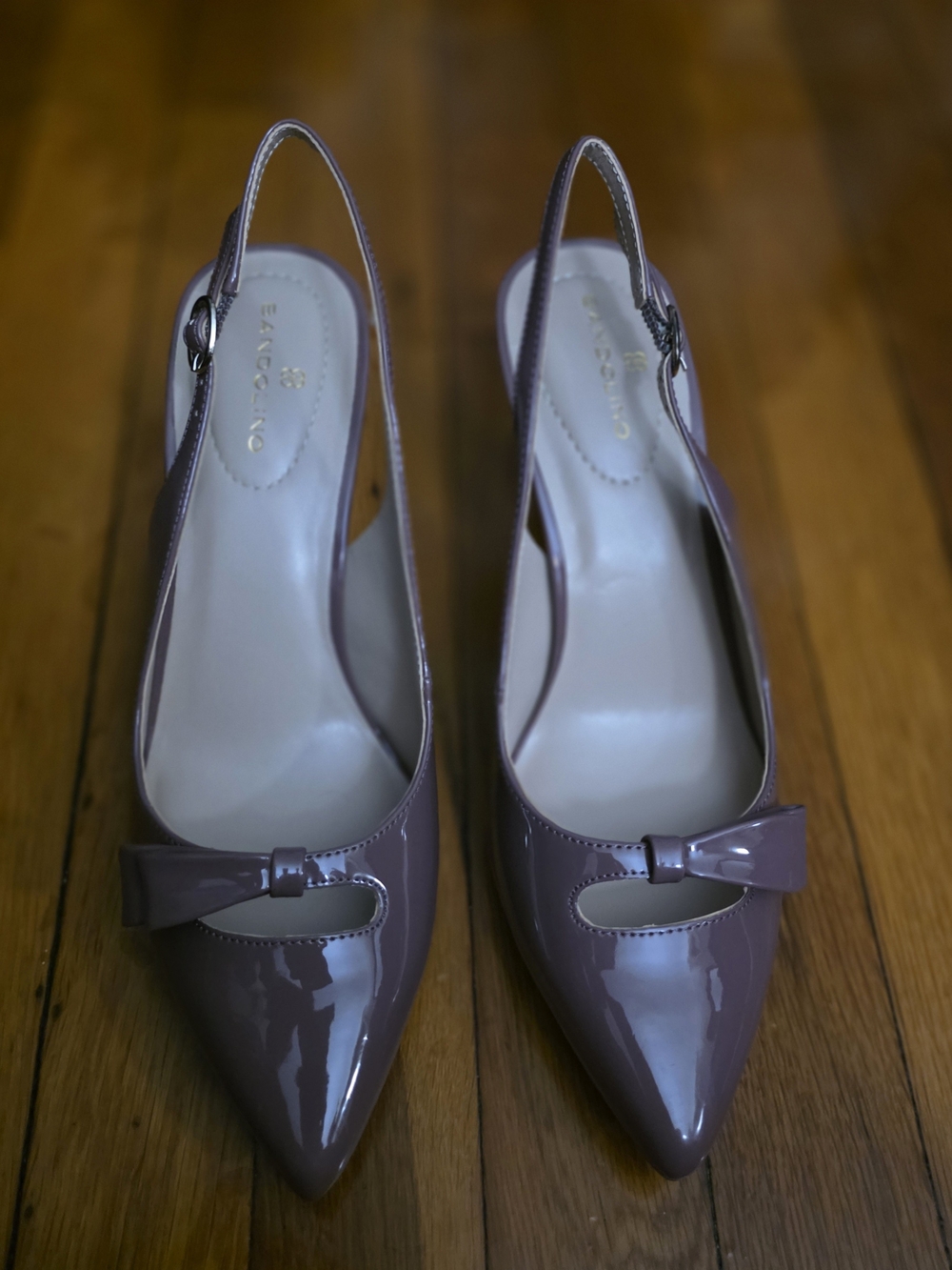 Bandolino Patent Pointed-Toe Slingback Pumps in Mauve